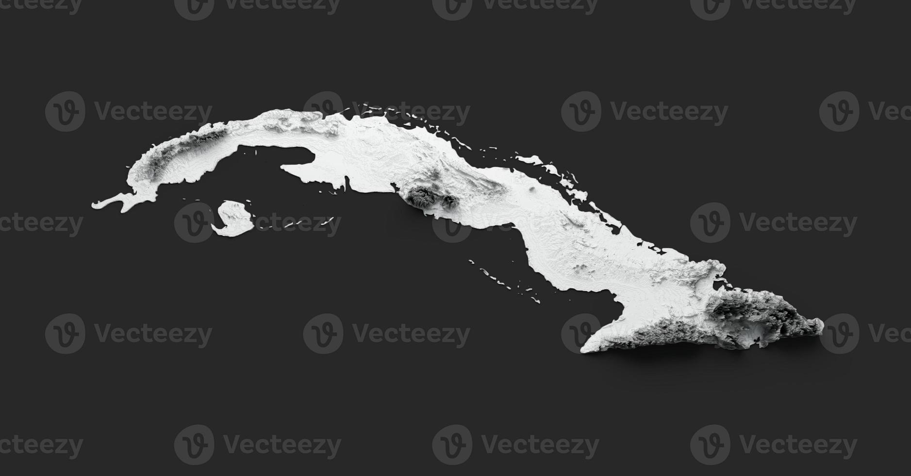 Cuba Map Cuban Flag Shaded relief Color Height map on black Background 3d illustration photo