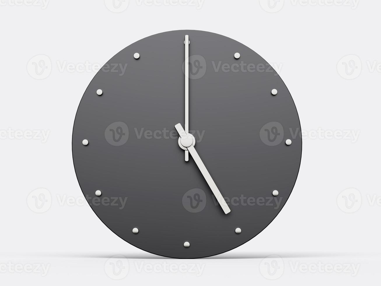 Simple clock gray Five 5 o'clock Modern Minimal Clock. 3D illustration photo