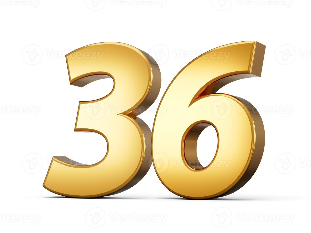 Golden metallic Number 36 Thirty six, White background 3d illustration photo