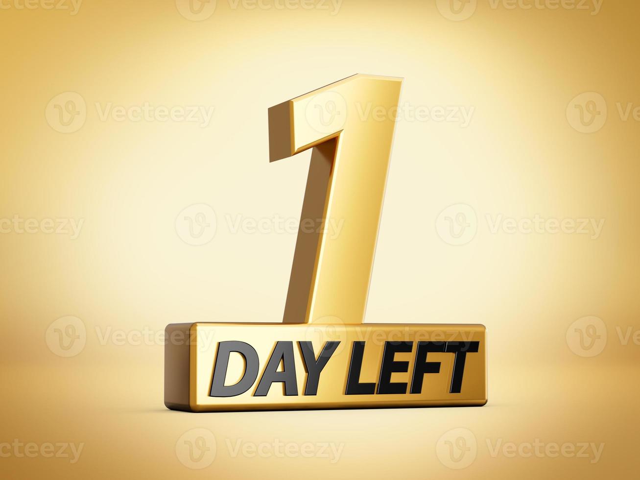 3d Gold shiny 1 day left, One day left 3d text isolated on Golden Background, 3d illustration photo