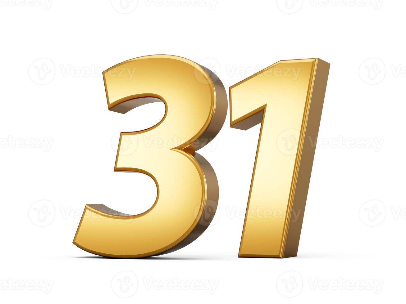 Golden metallic Number 31 Thirty one, White background 3d illustration photo