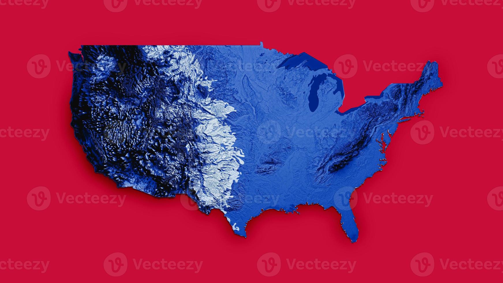 USA map with the flag Colors Blue and Red Shaded relief map 3d illustration photo