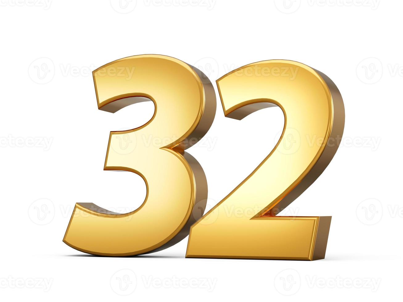 Golden metallic Number 32 Thirty two, White background 3d illustration photo