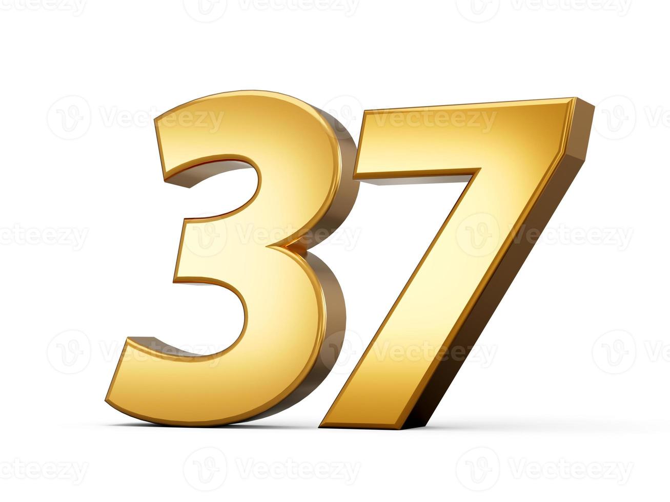 Golden metallic Number 37 Thirty seven, White background 3d illustration photo