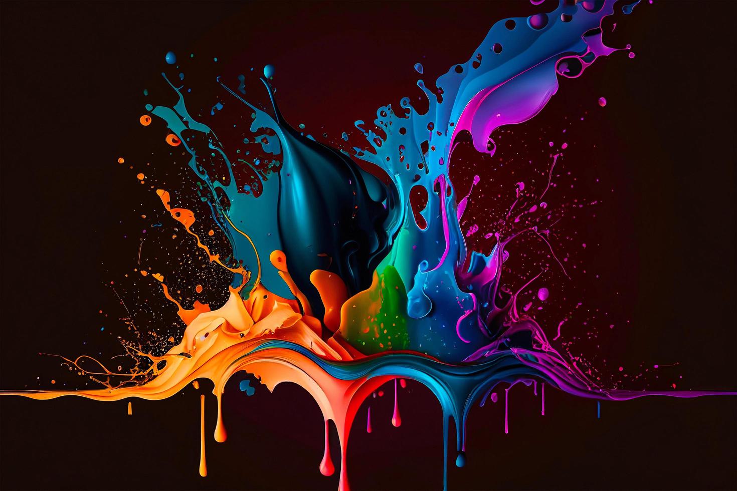 Abstract vibrant gradient motion splash of liquid on dark background. Colorful dynamic 3d illustration photo