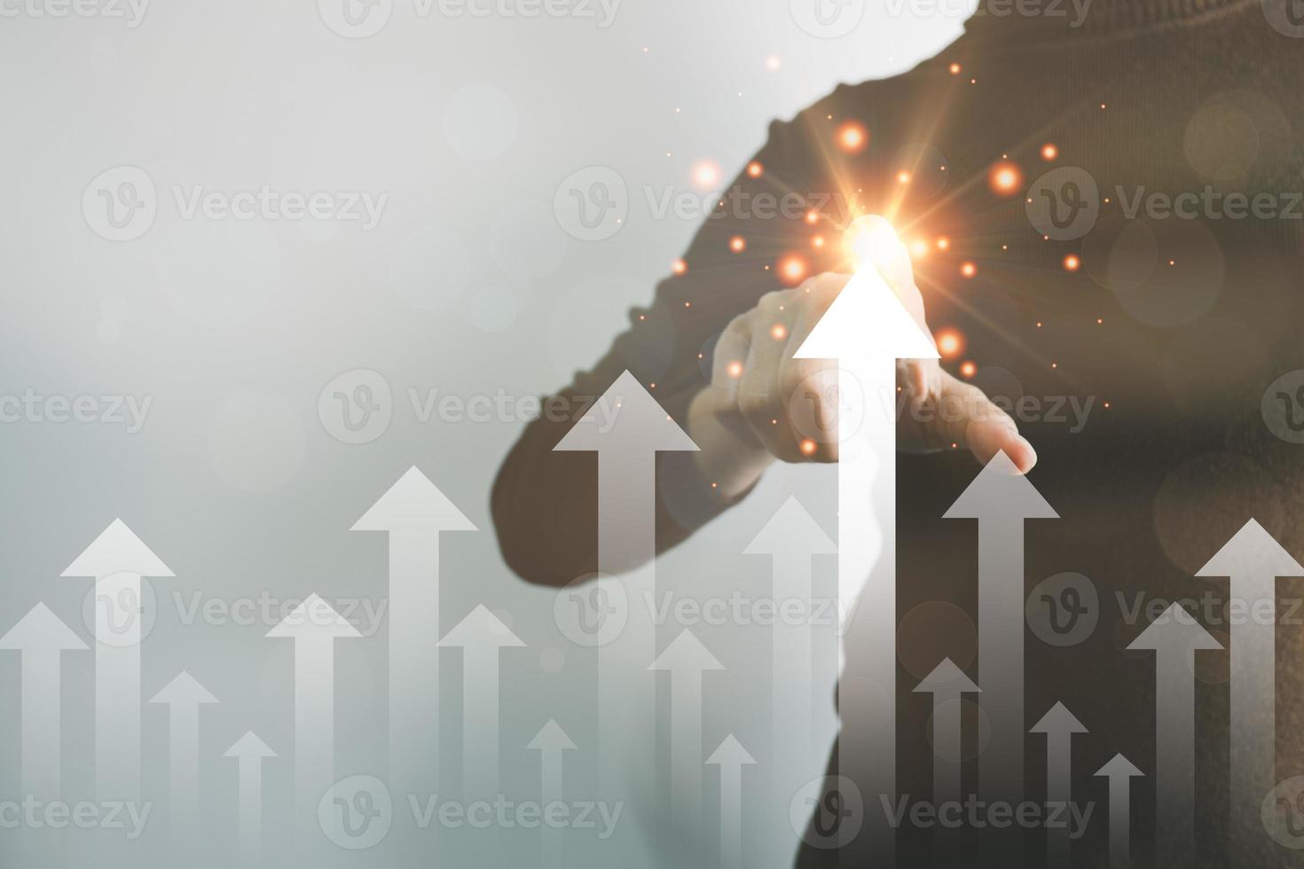 Businessman plan to achieve goals, Plan Do Check Act PDCA, review of operational procedure, evaluation of result, good organizational structure,  plan the steps to realize goal. photo