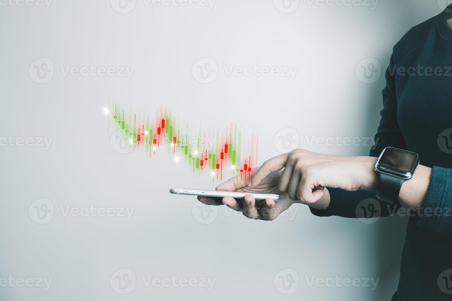 Investor analyze stock, trader plan investment and business, stock market growth, forex trading, investment progress and success, economic progress, finance with internet technology. photo