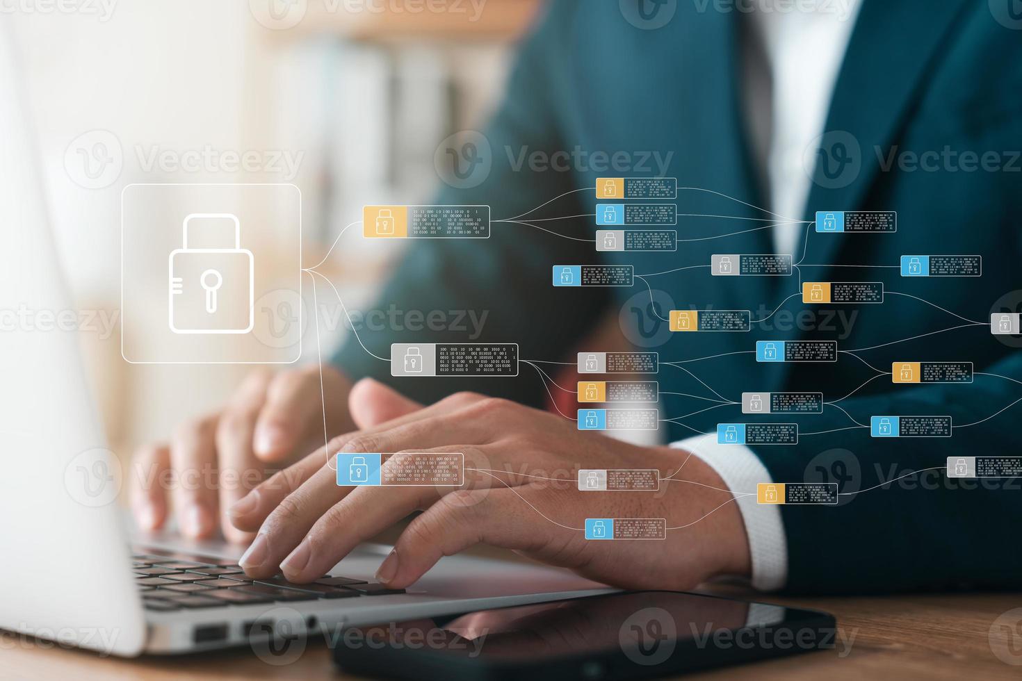 cybersecurity and privacy concept of data protection, secure encryption technology, secure internet access, secure encryption of user private data, Business confidentiality security. photo