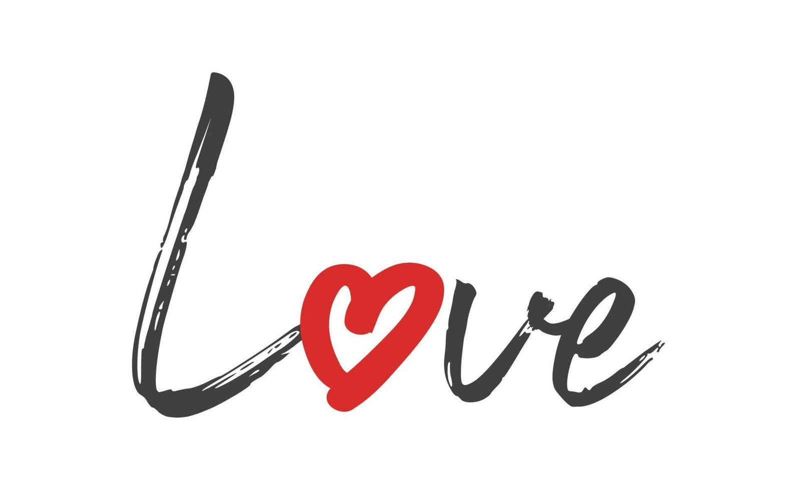 Love text lettering. O letter replaced by heart shape. Valentine's day design. vector