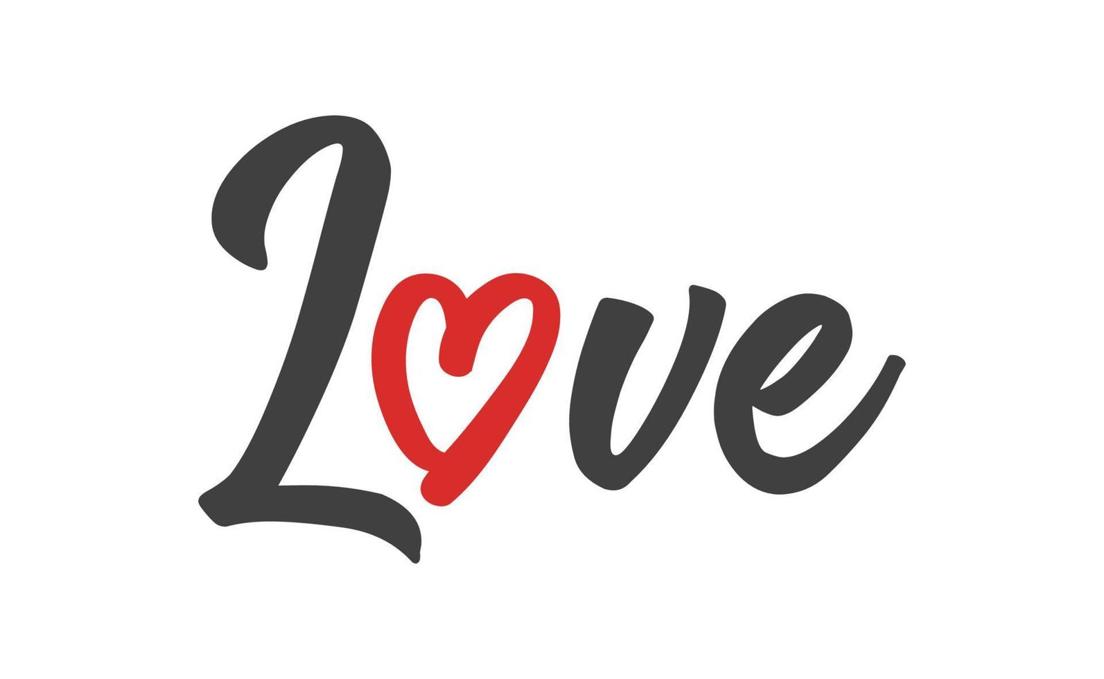 Love text lettering. O letter replaced by heart shape. Valentine's day design. vector