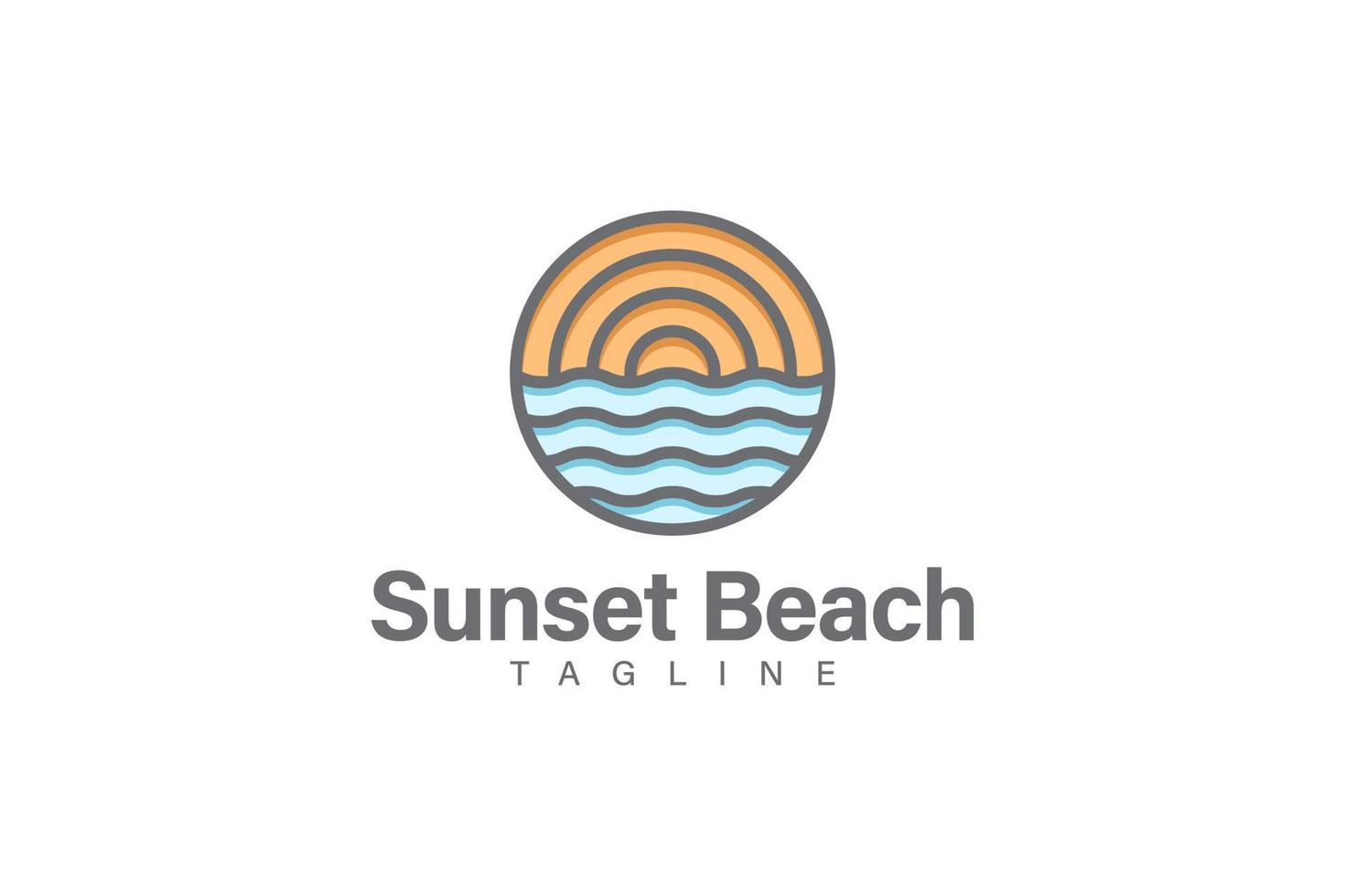 Sunset beach logo design vector