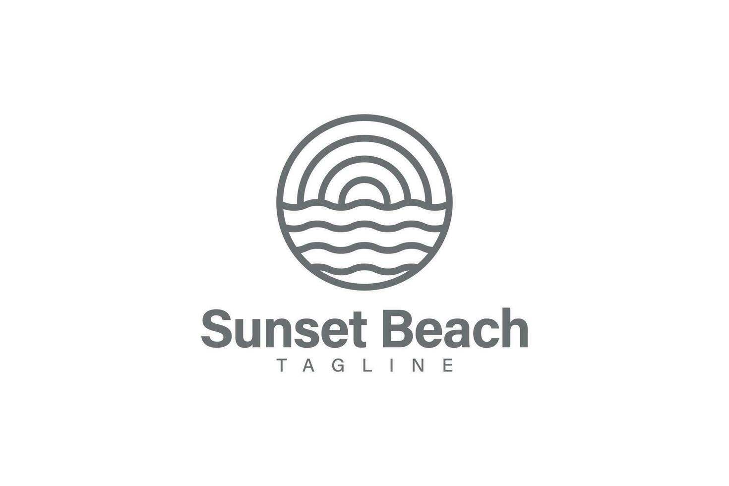 Sunset beach logo design vector monoline or line art style