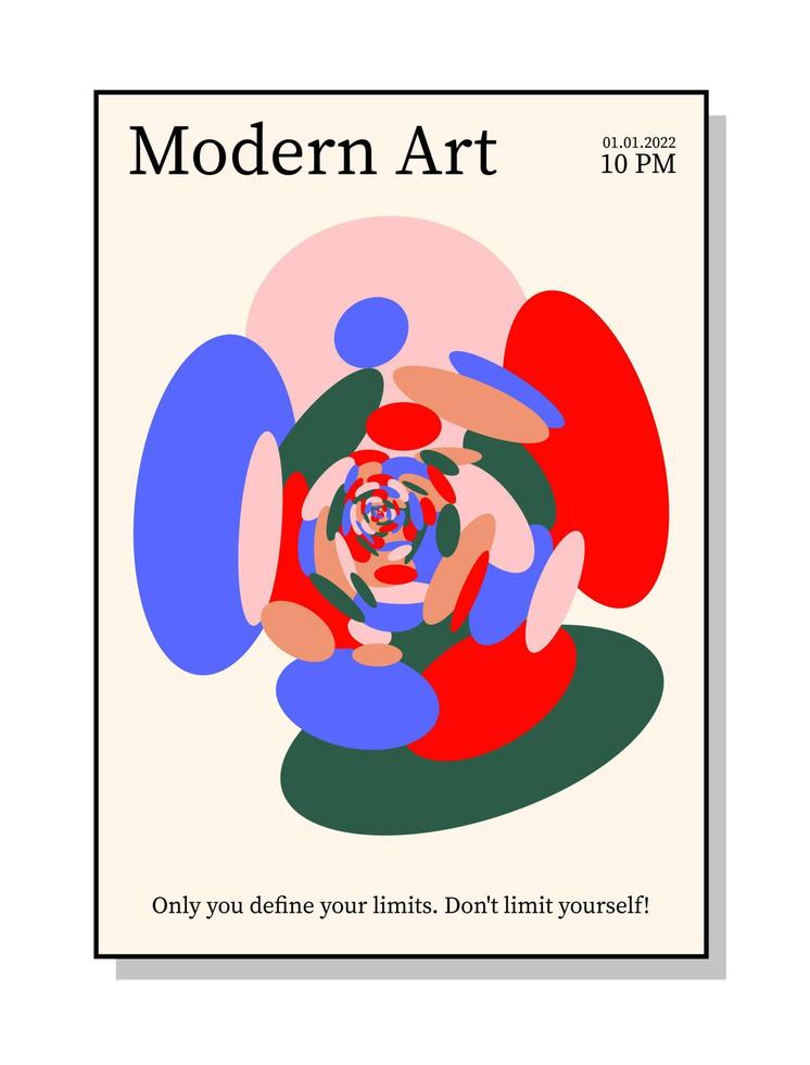 Poster for exhibition, event. Bright abstraction, modern, banner, advertising, fashion, design, trend, summer, art. Vector illustration.