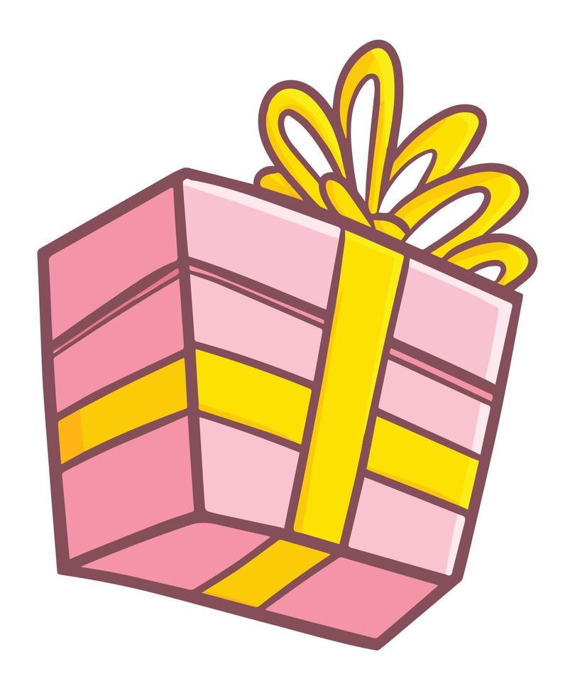 Cute and funny pink present with yellow ribbon vector