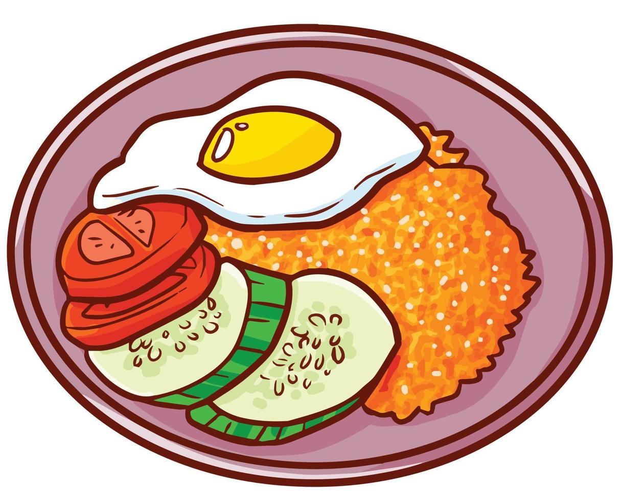 Kampung frito arroz, o nasi goreng Kampung en bahasa Indonesia vector