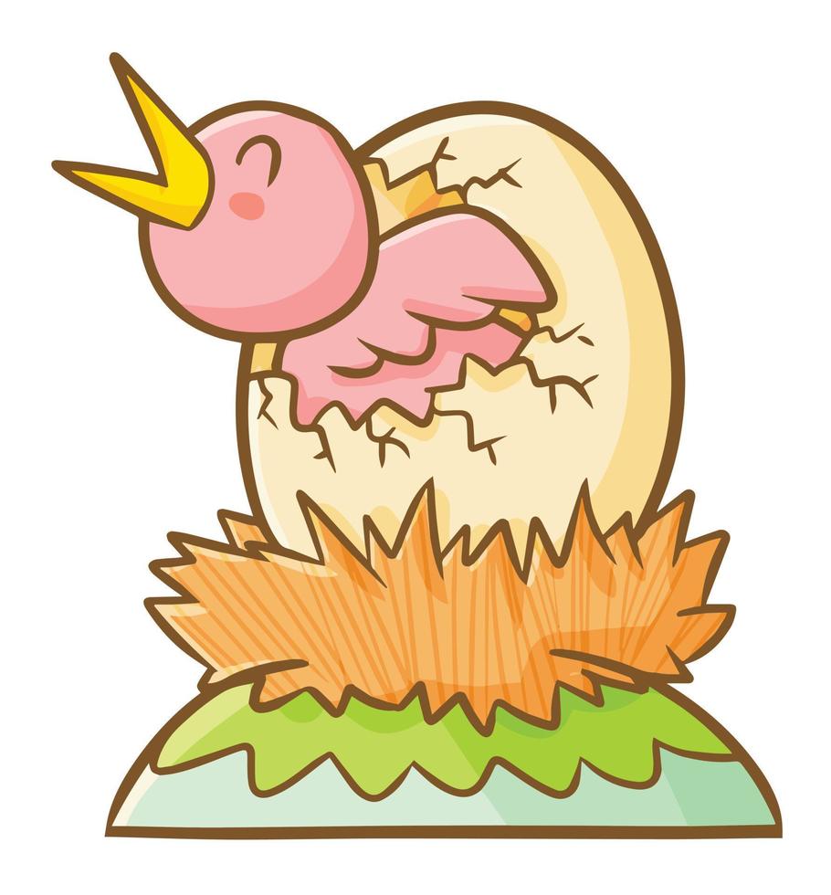 Cute and funny little bird coming out from an egg vector