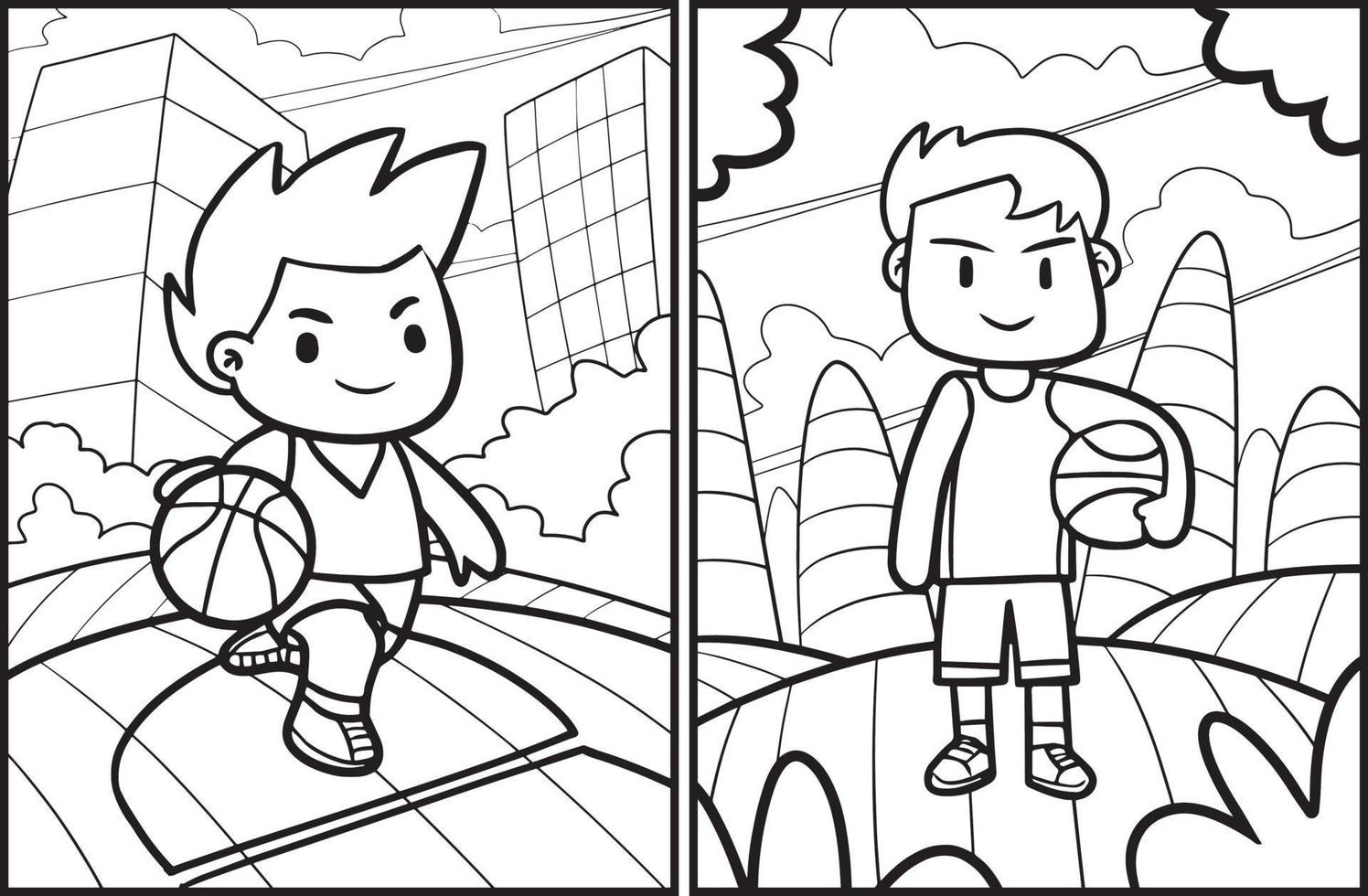Funny basketball boy coloring pages vector