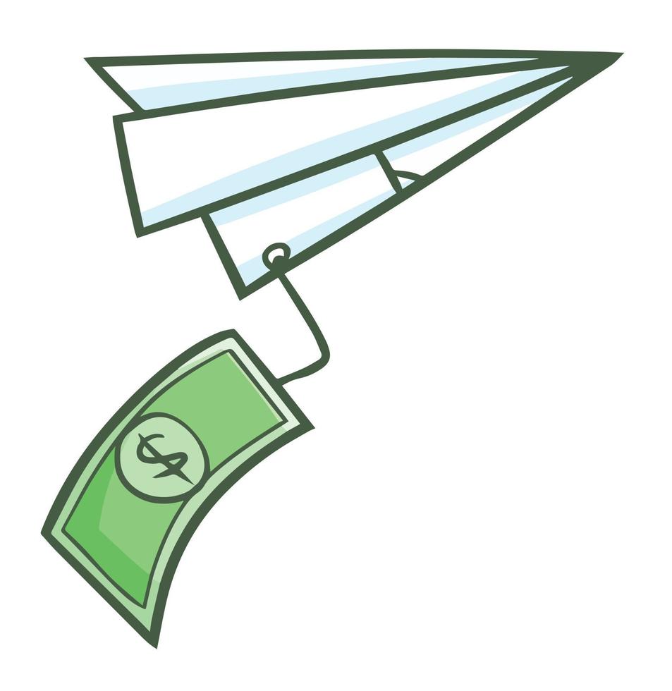 Funny and cute paper plane flying with money vector