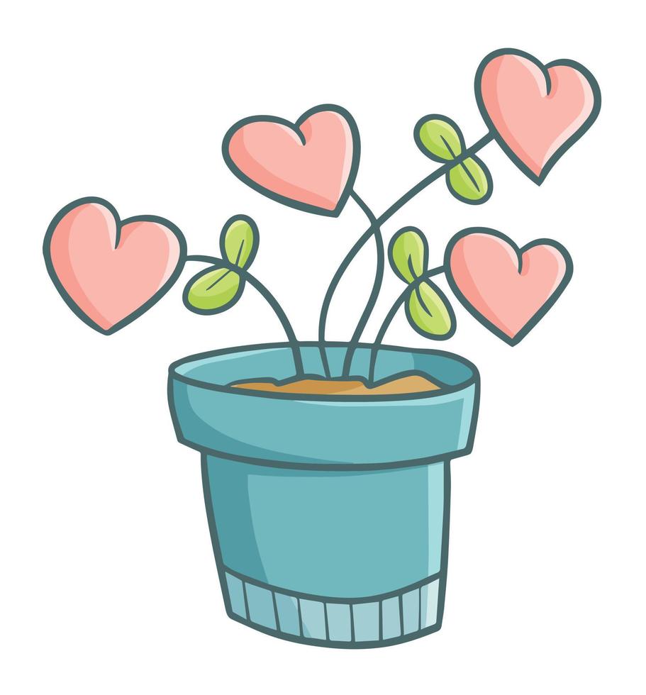 Funny and cute heart plan in the green pot vector