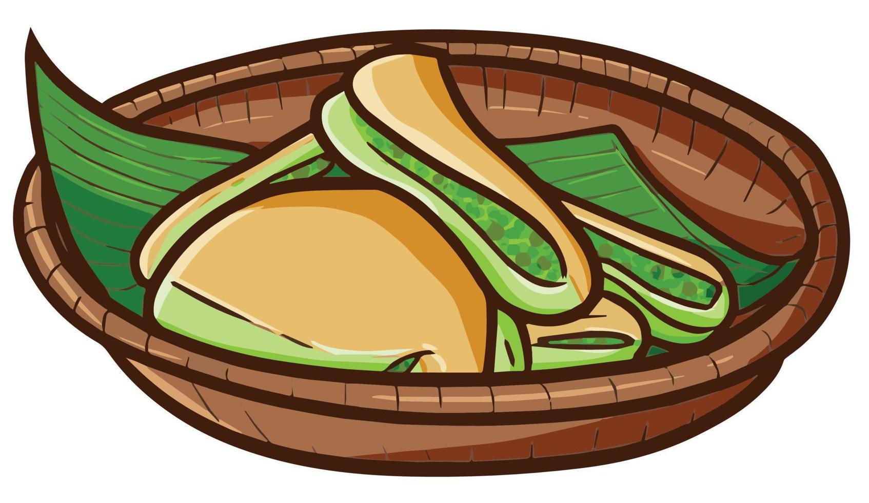 Funny and yummy cute kue Tumpi Silung. A traditional cake from Cirebon - East Java, Indonesia. Like a pancake but made from coconut milk. vector