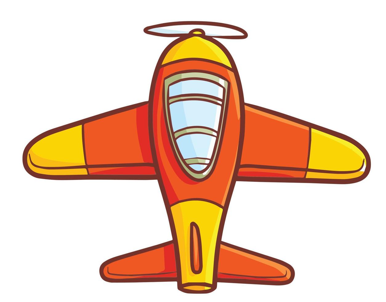 Funny and cute red yellow plane from top view vector