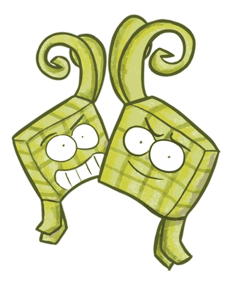 Two funny ketupat dumplings with different expressions. vector