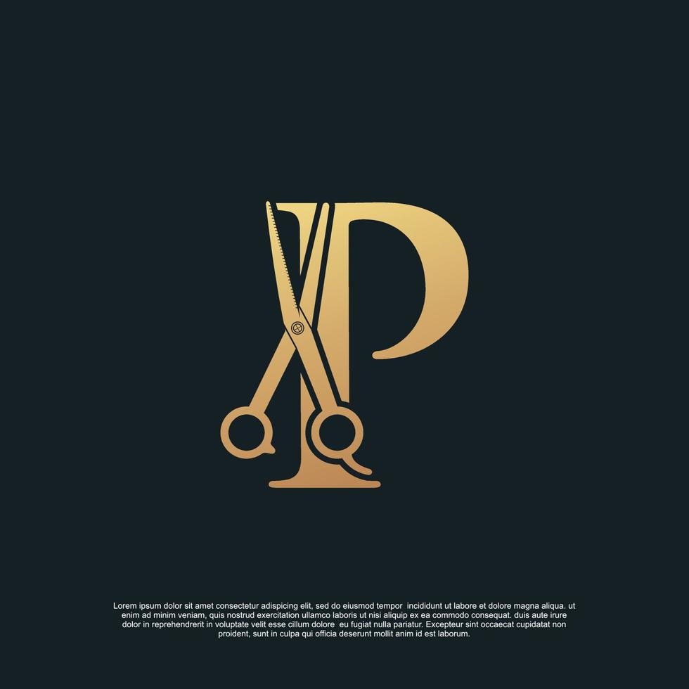 Creative letters P with combination simple scissors Premium Vector