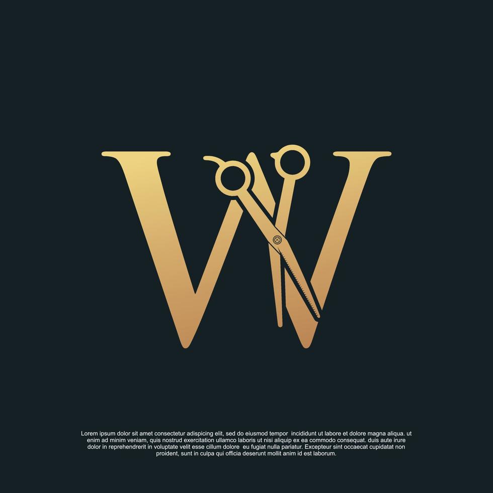 Creative letters W with combination simple scissors Premium Vector