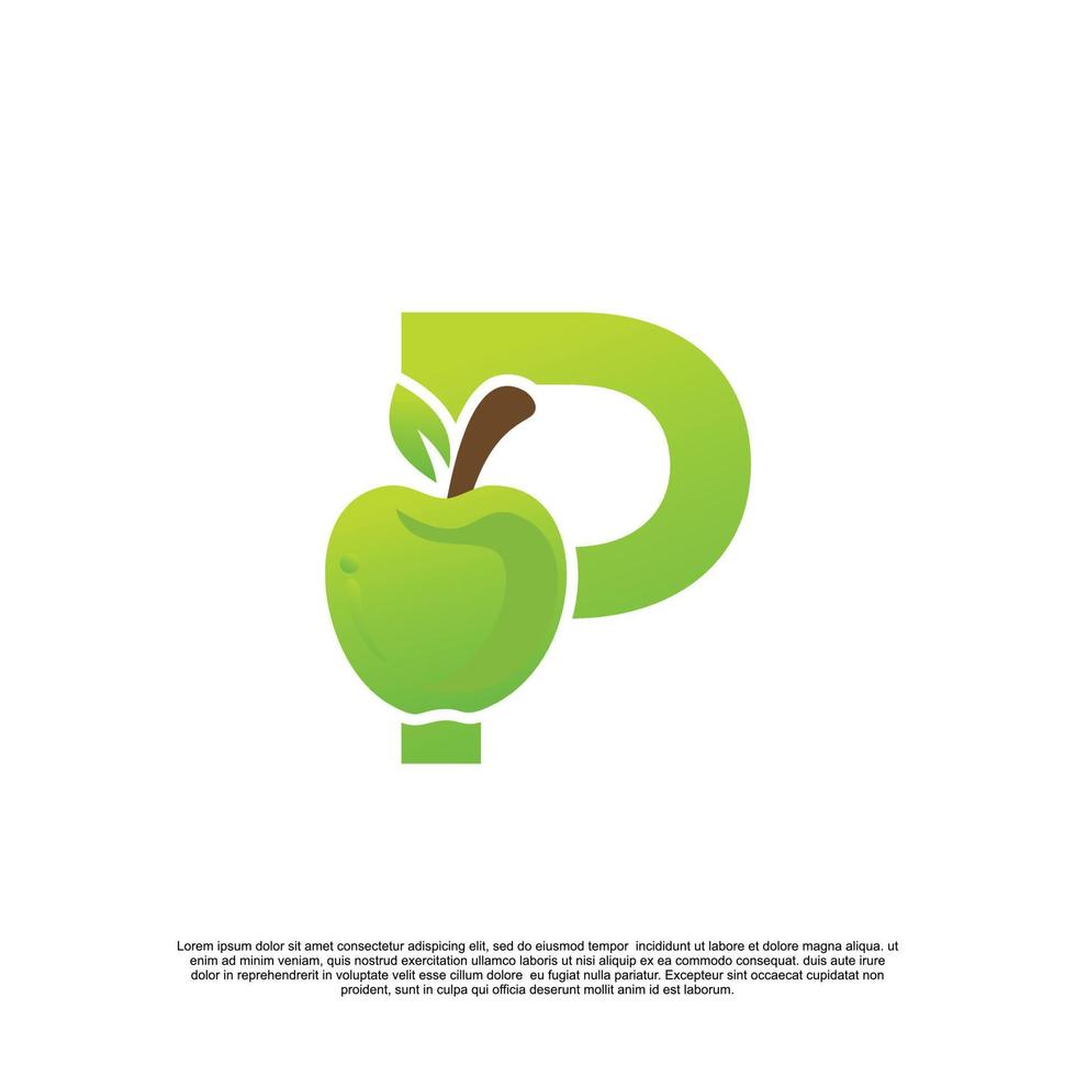 Letter P logo design with fruit template fresh logo Premium Vector