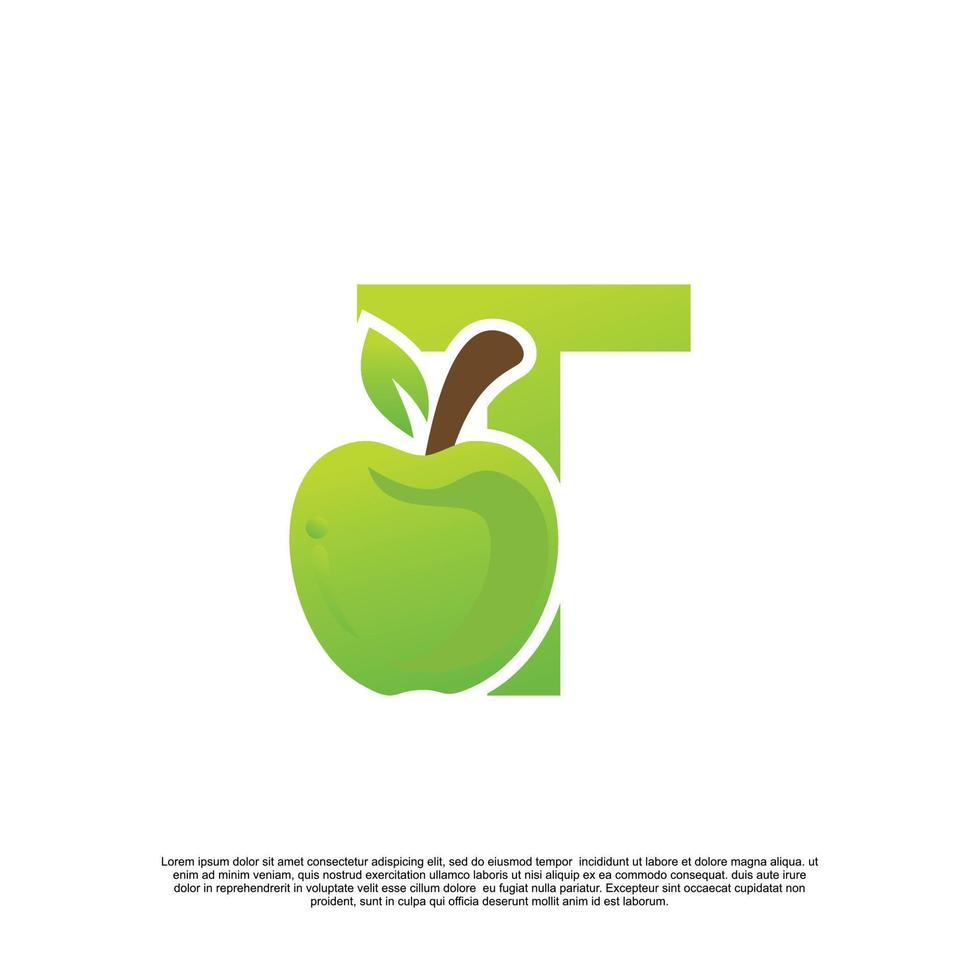 Letter T logo design with fruit template fresh logo Premium Vector