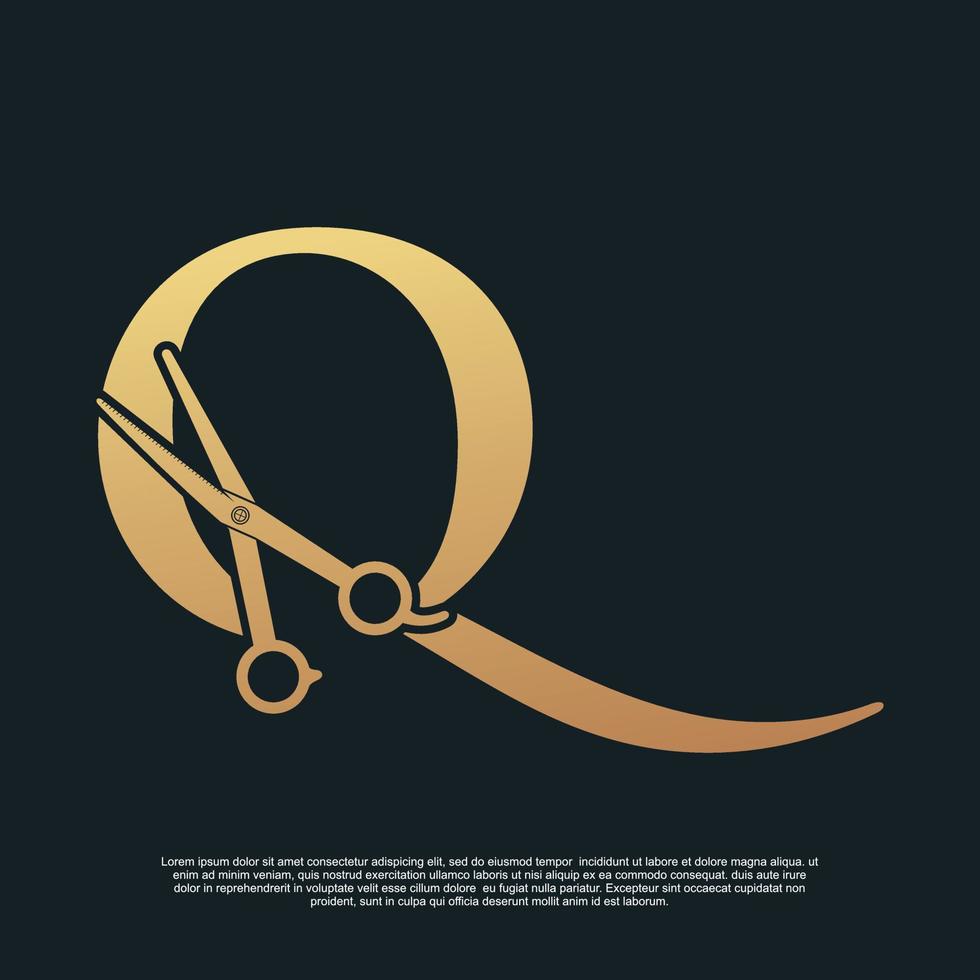 Creative letters Q with combination simple scissors Premium Vector
