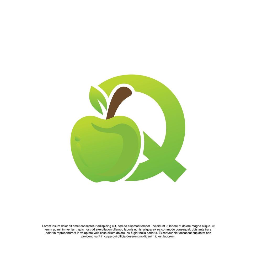 Letter Q logo design with fruit template fresh logo Premium Vector