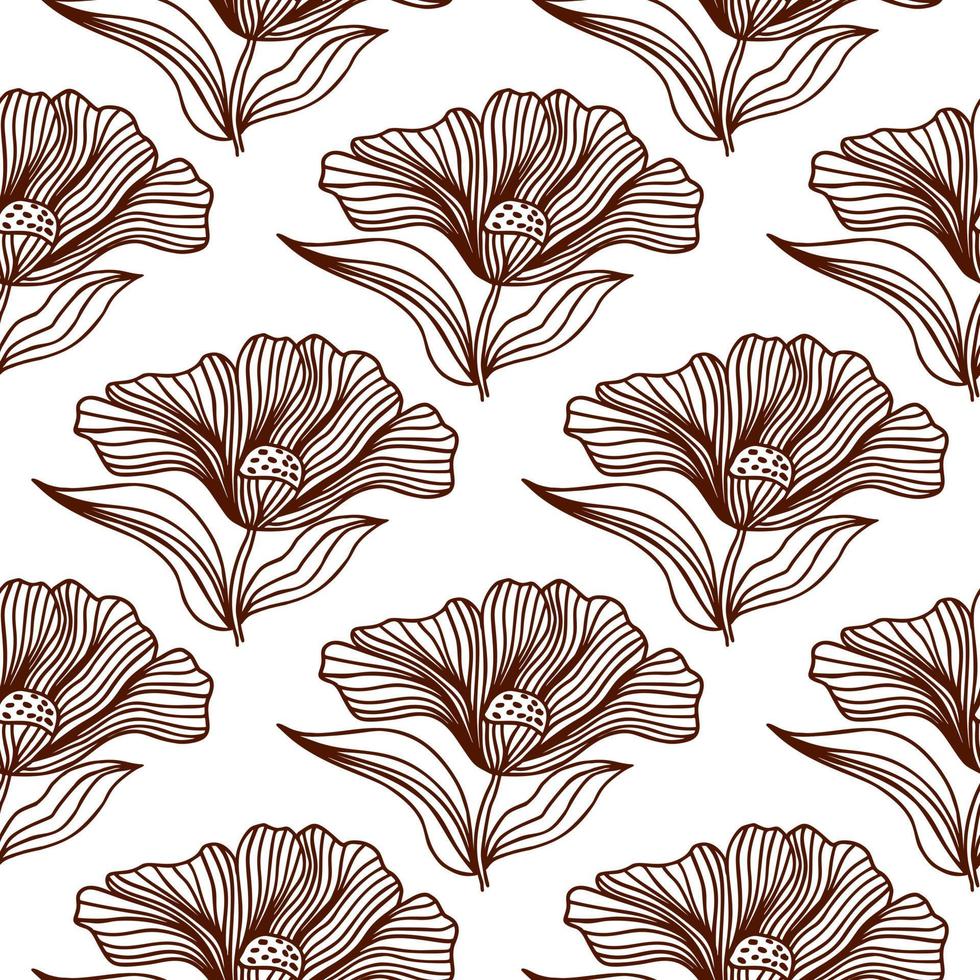 Beautiful flower line seamless pattern ornament. Floral vintage outline endless background. Retro style. vector