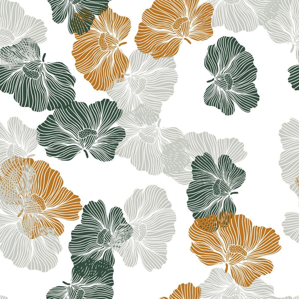 Seamless pattern with hibiscus flowers. Vintage floral background. vector