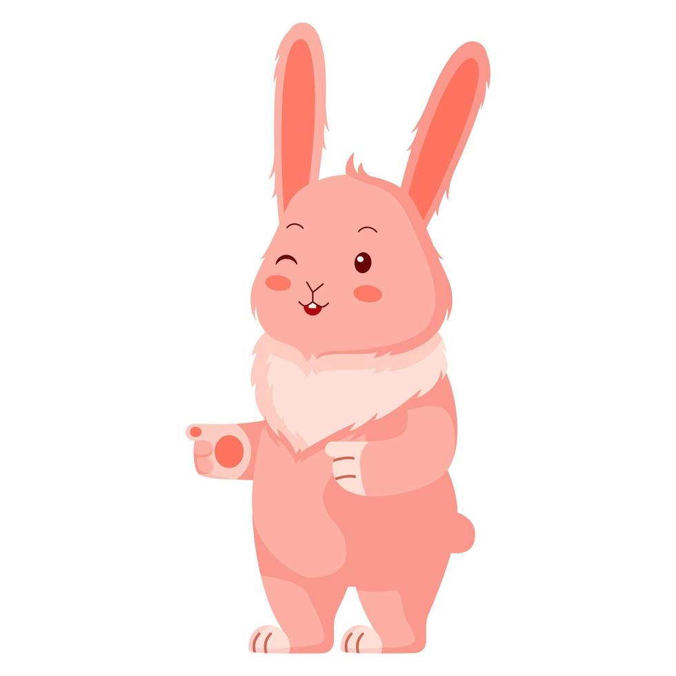 Cute pink rabbit. Cartoon character flirting. vector