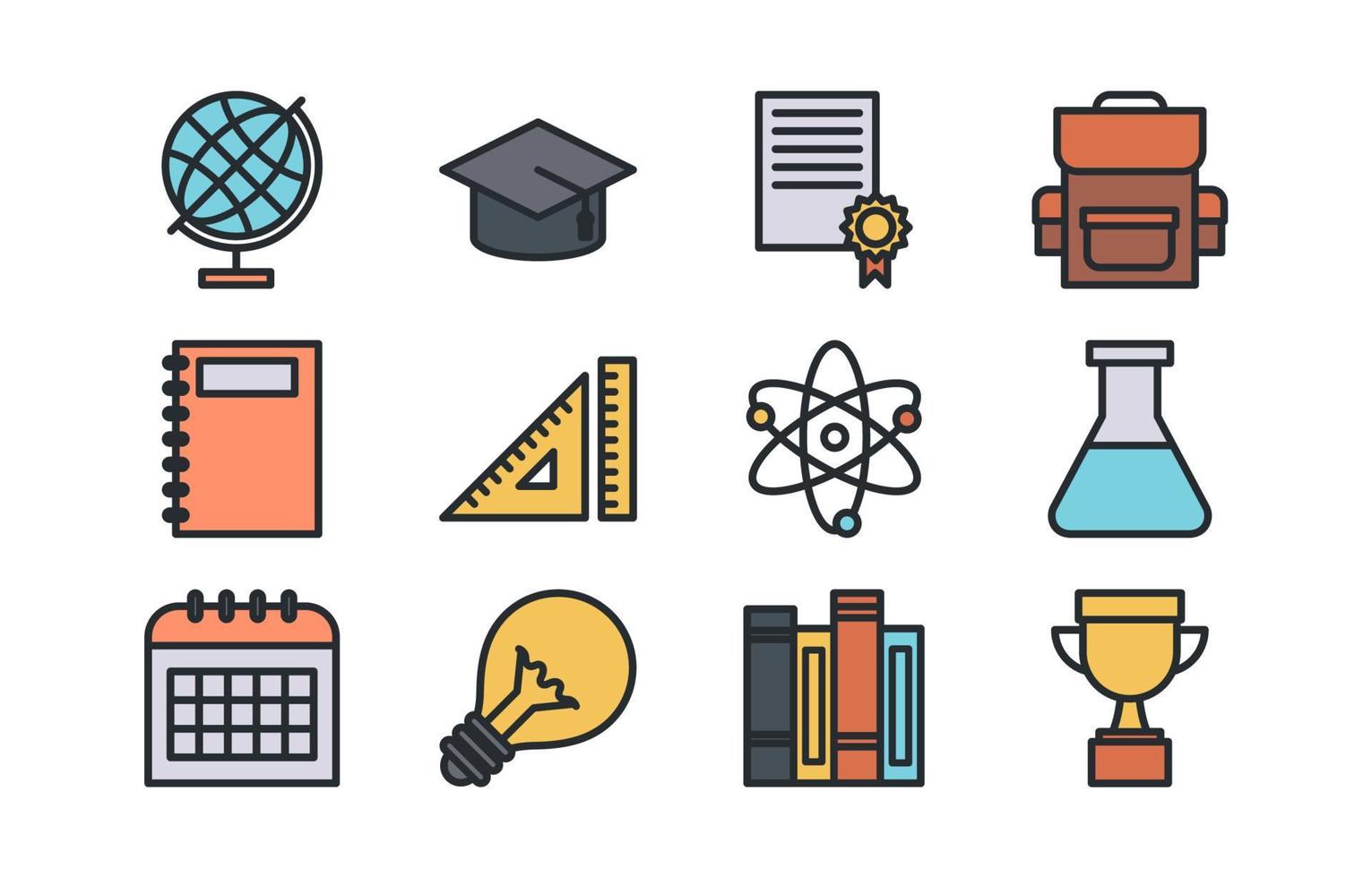 Education Outline Flat Icon Collection vector