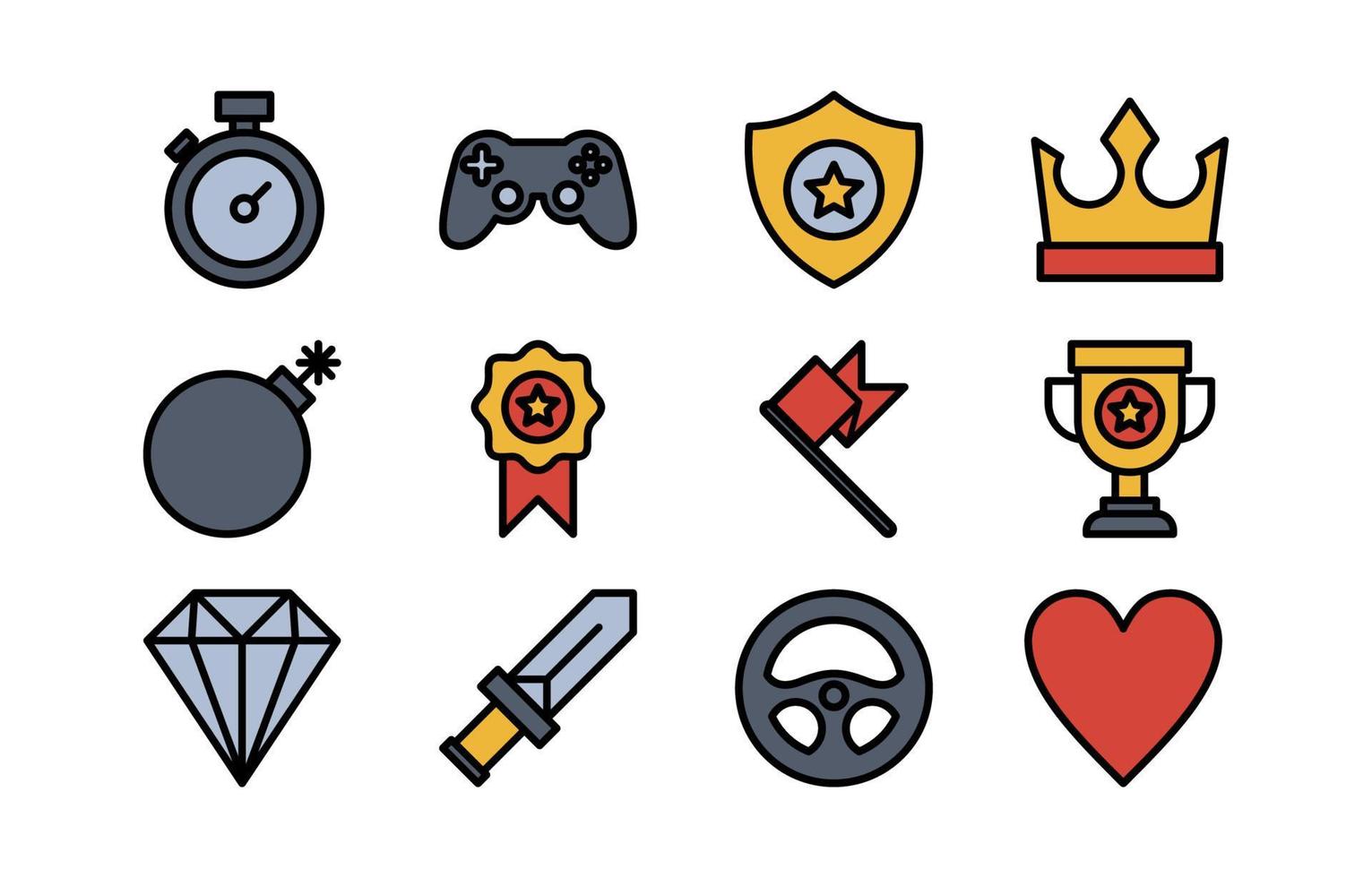 Games Outline Flat Colorful Icon Collection vector