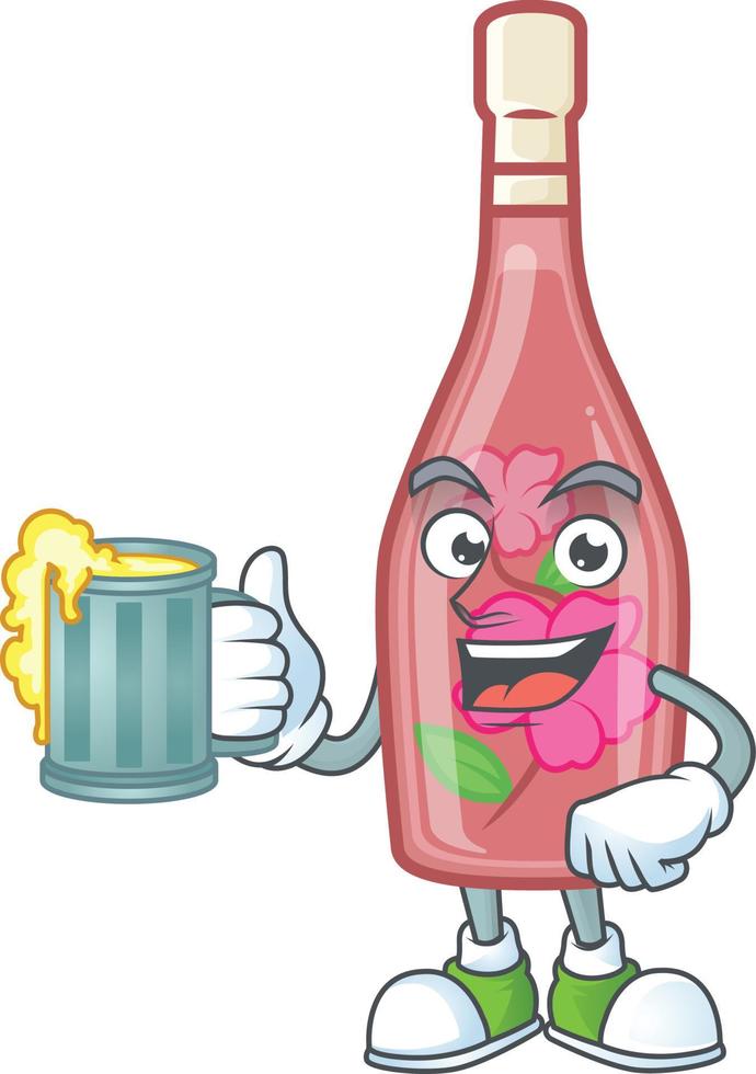 Pink bottle wine cartoon character style vector