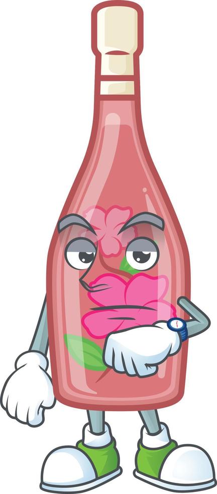 Pink bottle wine cartoon character style vector