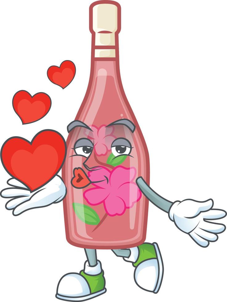 Pink bottle wine cartoon character style vector