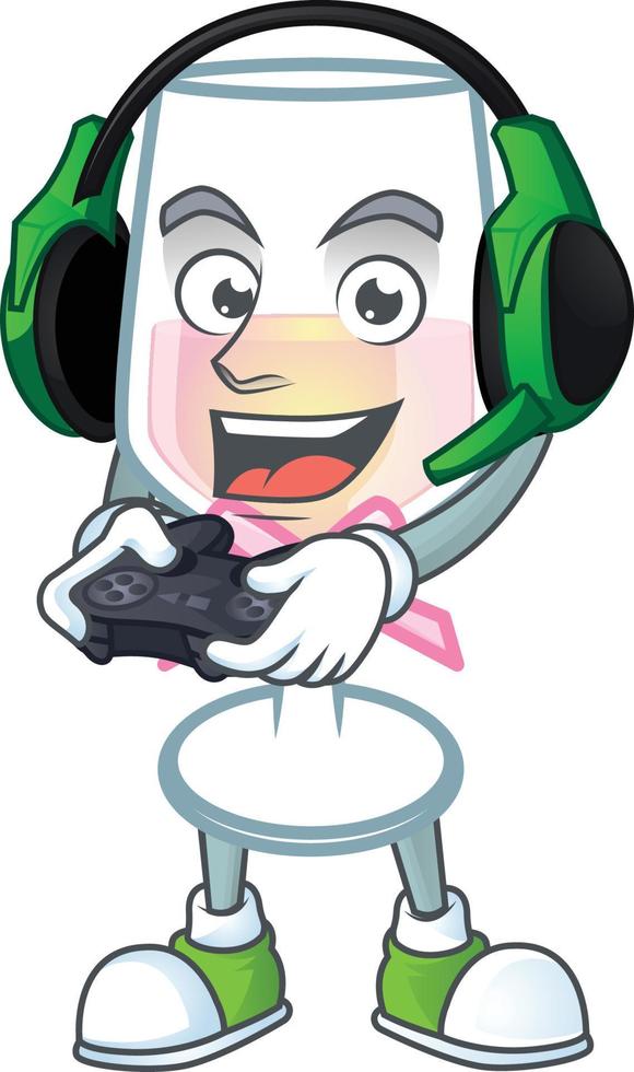 Pink glass of wine cartoon character style vector