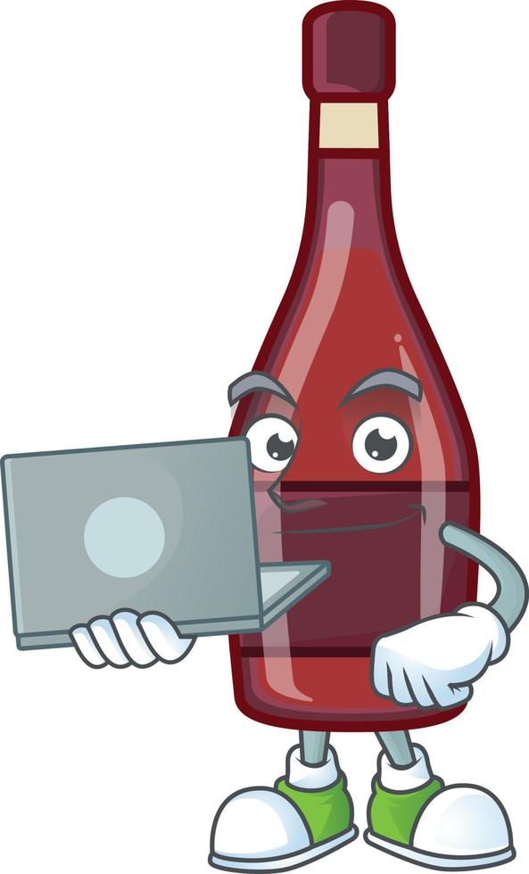 Red bottle wine cartoon character style vector