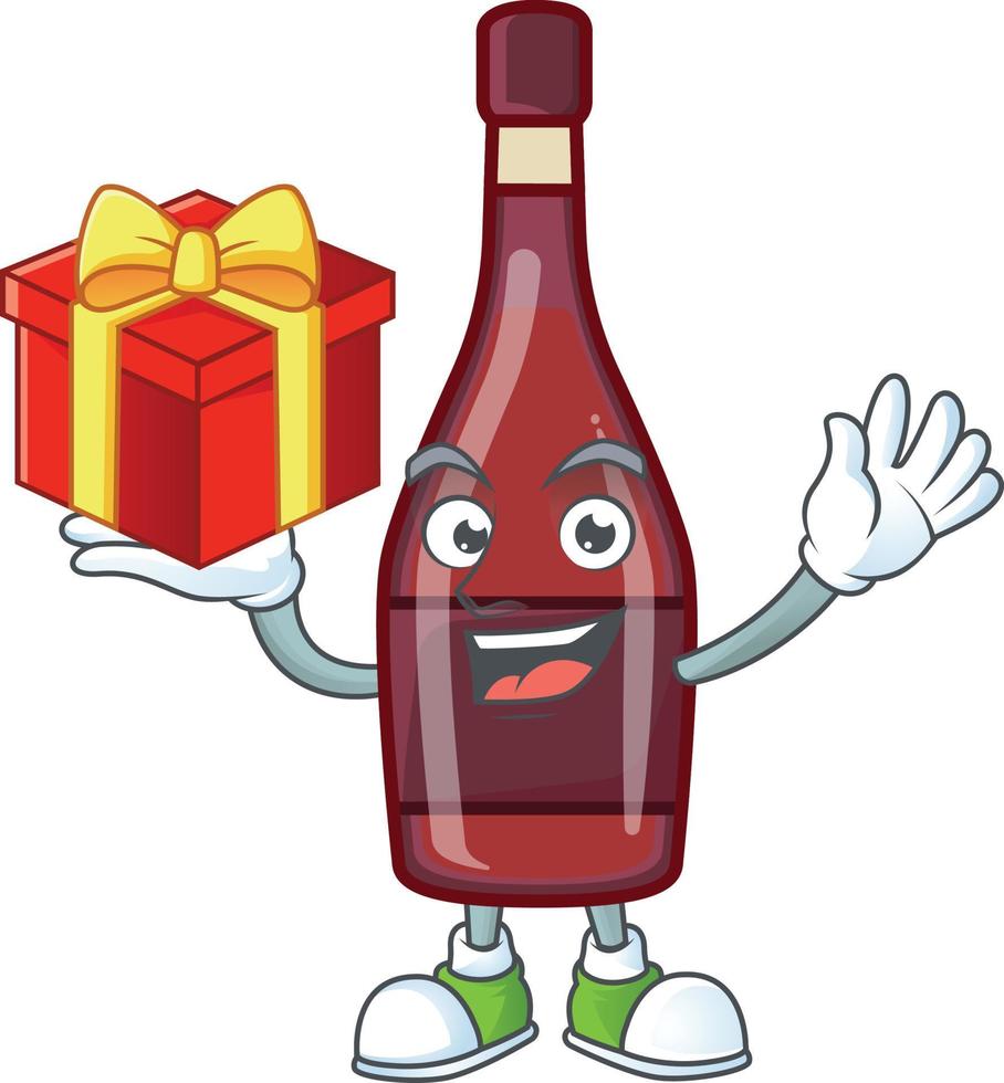 Red bottle wine cartoon character style vector