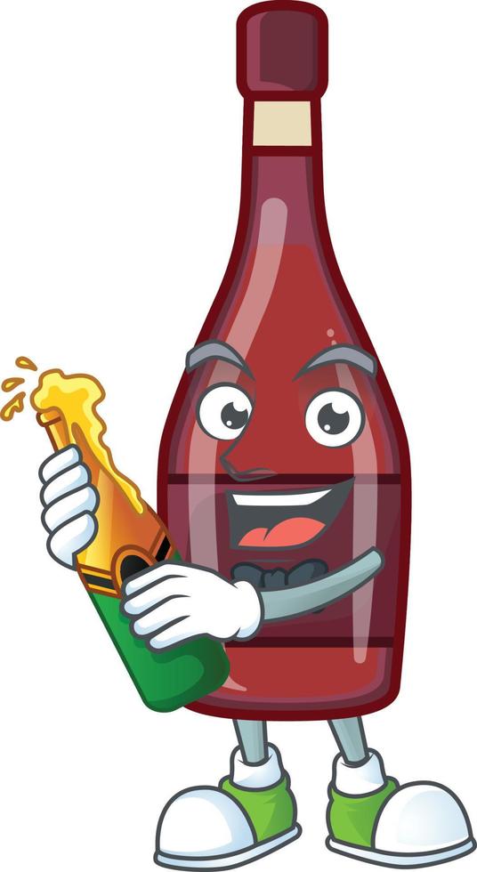 Red bottle wine cartoon character style vector