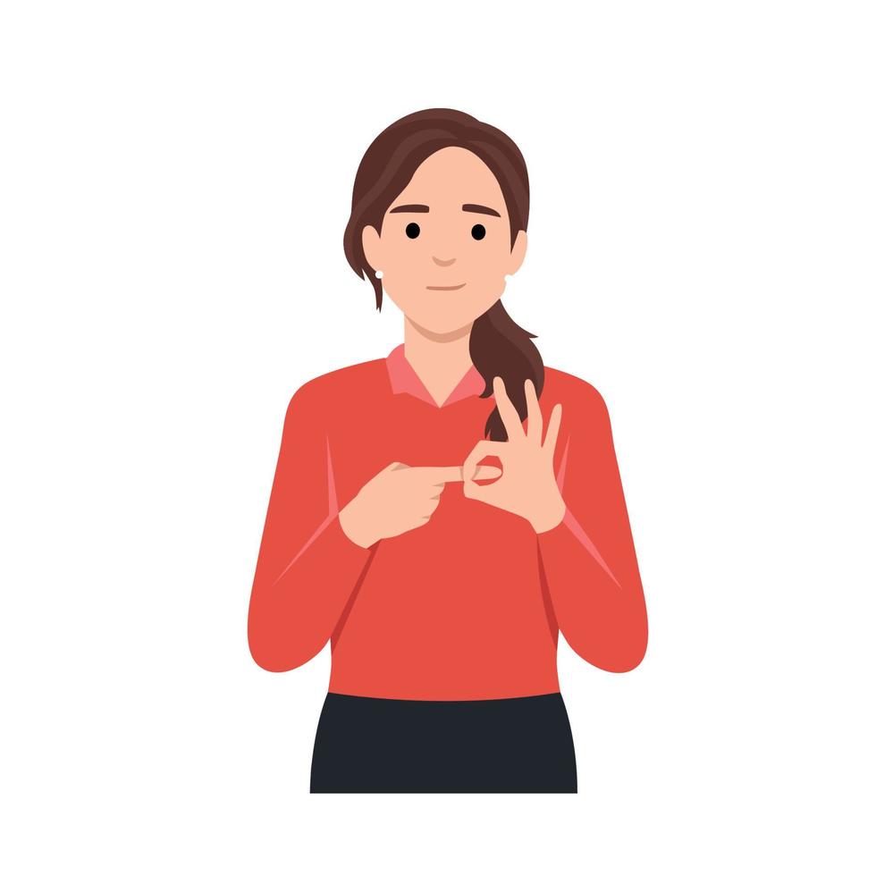 Young woman simulating sex and doing penetration gesture. Flat vector illustration isolated on white background