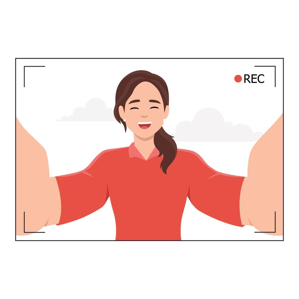 Young woman popular leading online stream channel on internet video hosting. Flat vector illustration isolated on white background