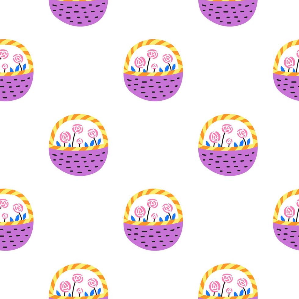 Seamless pattern with rose flowers in baskets. vector