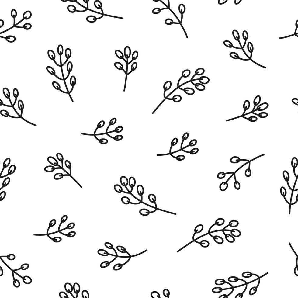 Seamless pattern with doodle pussy willow twigs. vector