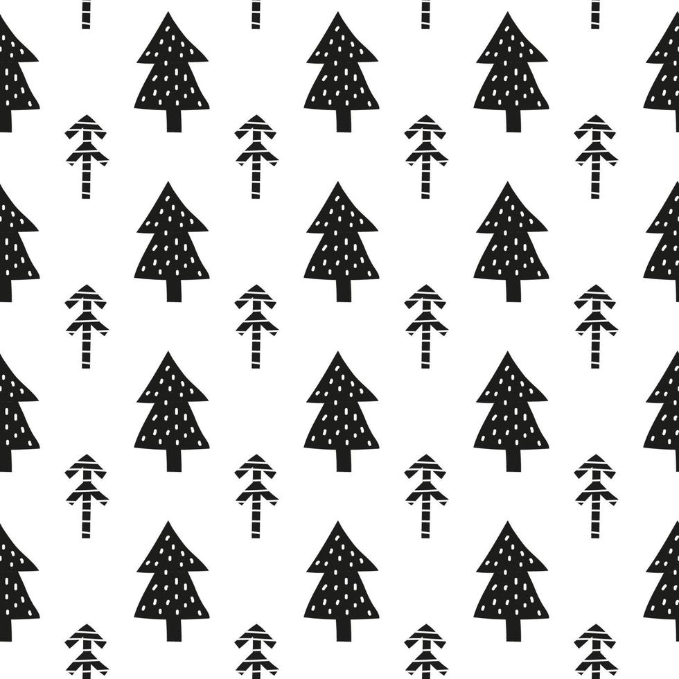 Scandinavian seamless pattern with doodle fir trees. vector