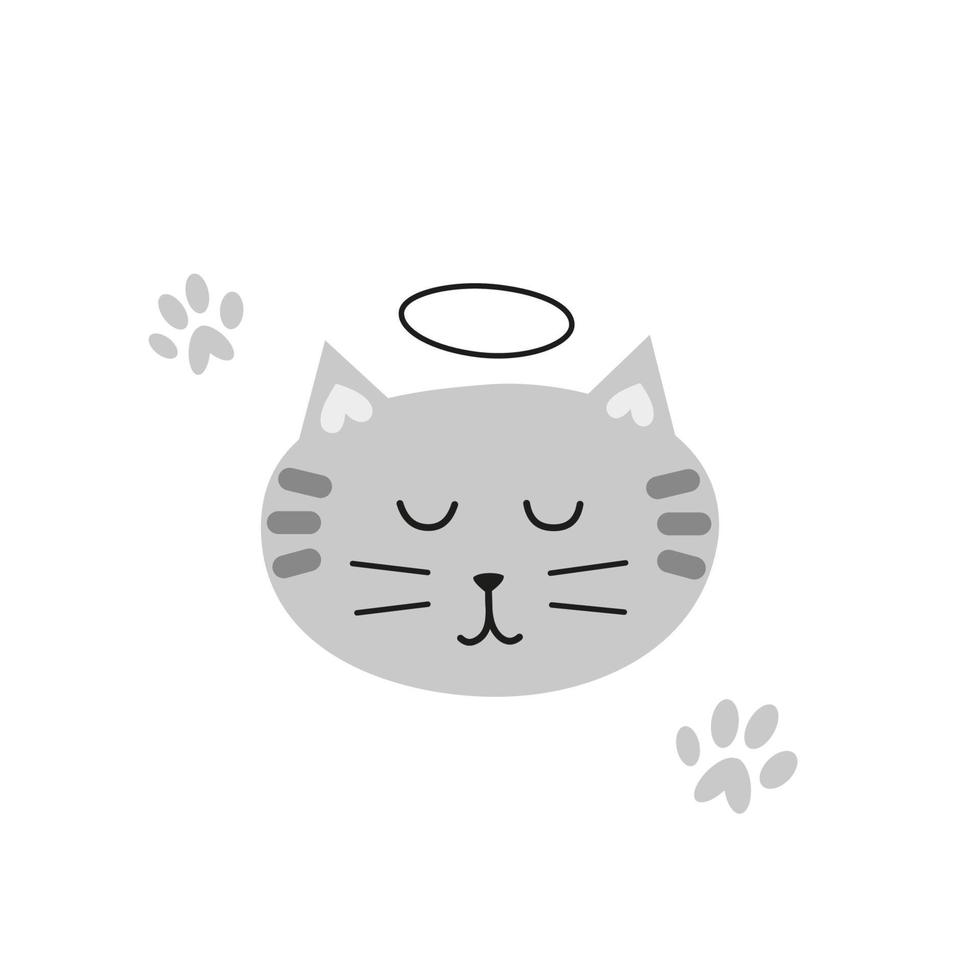 Cute doodle cat face with nimbus. vector